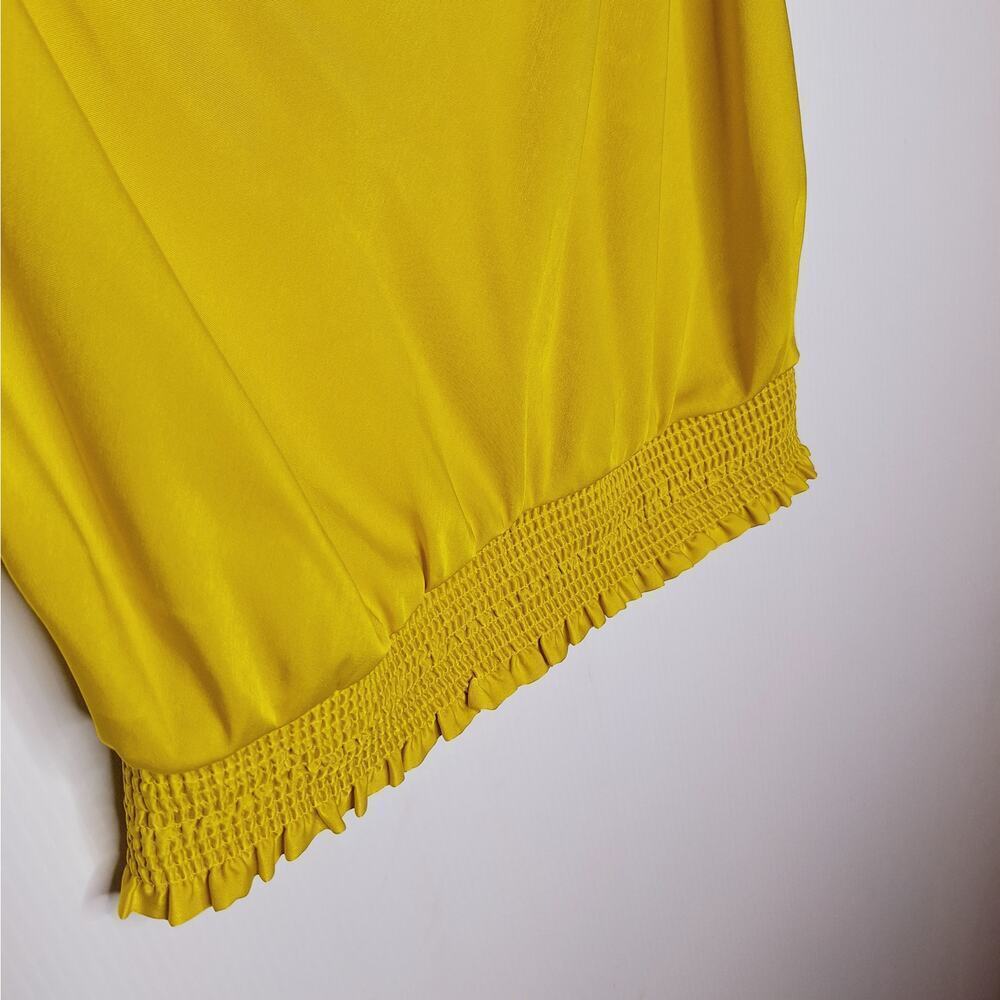 Anthropologie Maeve Alida Satin Cowl Neck Top Chartreuse 8 Draped Cropped Tie - Picture 9 of 11